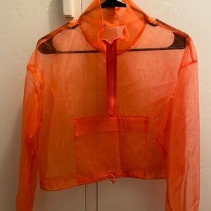 Orange mesh zip up crop top
